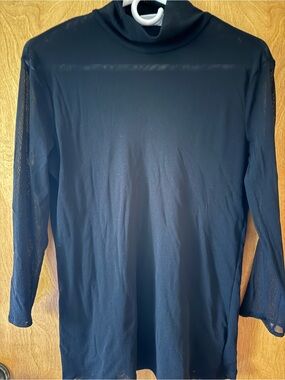 New York & Company Sheer Black Long-Sleeve Turtleneck Top